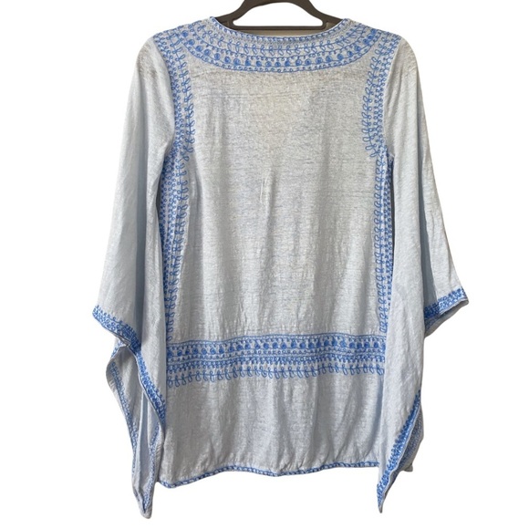 Calypso St. Barth Etasa Sky Blue Embroidered Linen Jersey Boho Tunic Size XS - Picture 2 of 13